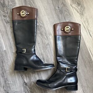 Michael Kors Two-Tone Black & Brown Tall Riding Boots